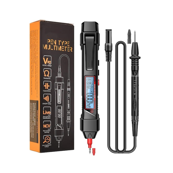 Wacorresi Pen Type Digital Multimeter NCV Detection LED Flashlight Black 18.5x2.6cm