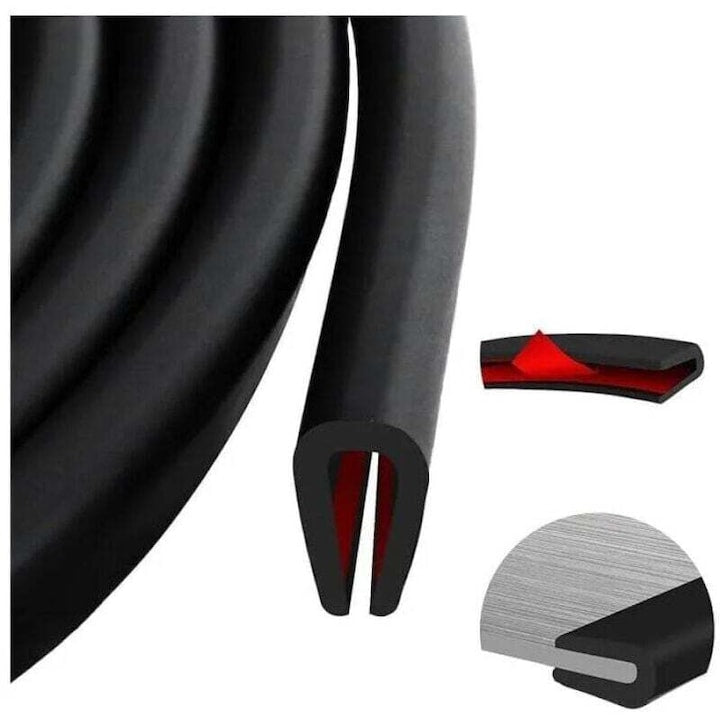 Protector margini metalice EPDM  garnitura din cauciuc U  protectie auto  autoadeziv  3m  2mm  negru