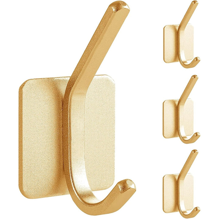 Set of 4 Stainless Steel Adhesive Hooks Rqiurpn, Heavy-Duty, No-Drill Wall Hooks, Suitable for Bathroom and Toilet, Kitchen and Door, Gold