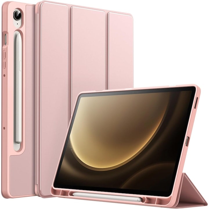 Husa pentru Samsung Galaxy Tab S10 Lite / S10 FE 10.9 inch Soft Shell cu functie wake-up/sleep si compartiment pentru stylus tip stand - Roz