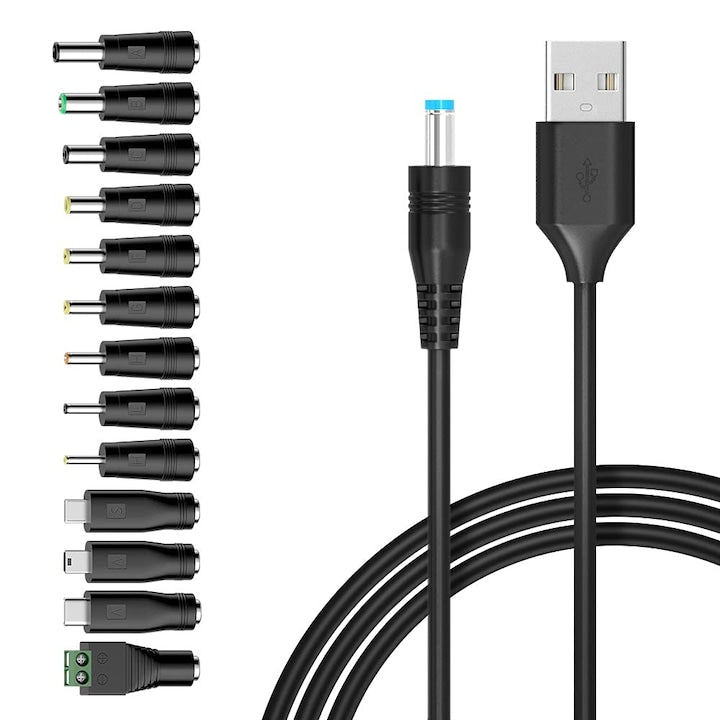 Set 13 adaptoare universale dopuri interschimbabile  Mufe alimentare 1.5 m  Negru