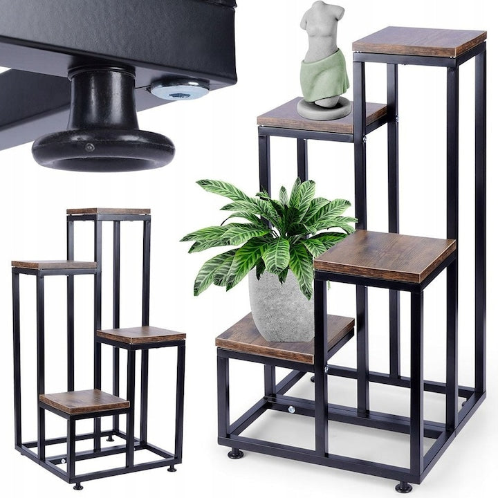 Suport Metalic Pentru Flori  Vilde  34x34x69 cm  Suport Cu Patru Etaje  Fabricat Din Metal  Rafturi Din Placa Mdf  Stabil Si Potrivit Pentru Diverse Interioare  Calitate Inalta A Materialelor  Negru