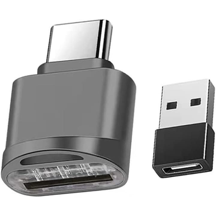Set 2 Cititor card microSD - USB-C metalic argintiu ultraportabil  viteza de transfer 170 Mb/s  Gri