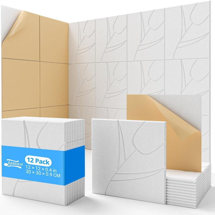 Pack of 12 WALALLA acoustic panels, tulip design, self-adhesive, antique white, 30x30x0.9cm