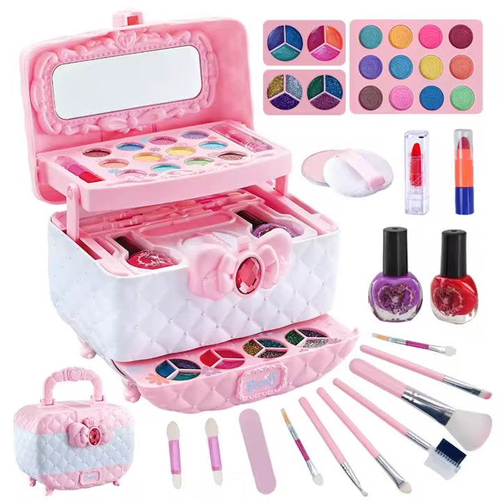 Set de machiaj pentru fetite  kit pentru frumusete  de joaca  lavabil  cutie de cosmetice reala pentru fete  sigur si non-toxic  Jucarii de machiaj pentru fetite de 3  4  5  6  7  8  9  10  11  12 ani  Roz