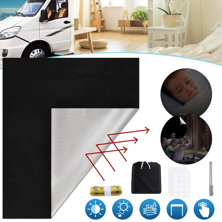 Blackout Curtains 300x145cm black, complete set with installation accessories