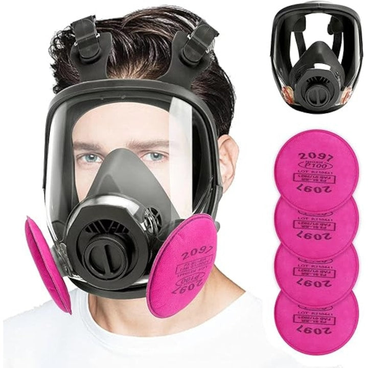 WALALLA Reusable One-Piece Respirator Mask with 2097 Filter, Adjustable, Suitable for Painting, Woodworking, Welding, Anti-Fog, Non-Toxic, Silicone, Pink