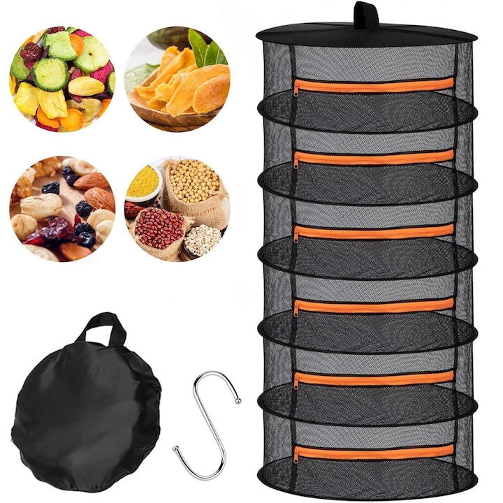 Plant, Vegetable, and Fruit Drying Net - Foldable Mesh Drying Rack with Zipper, 6 Layers, Hanging and Foldable