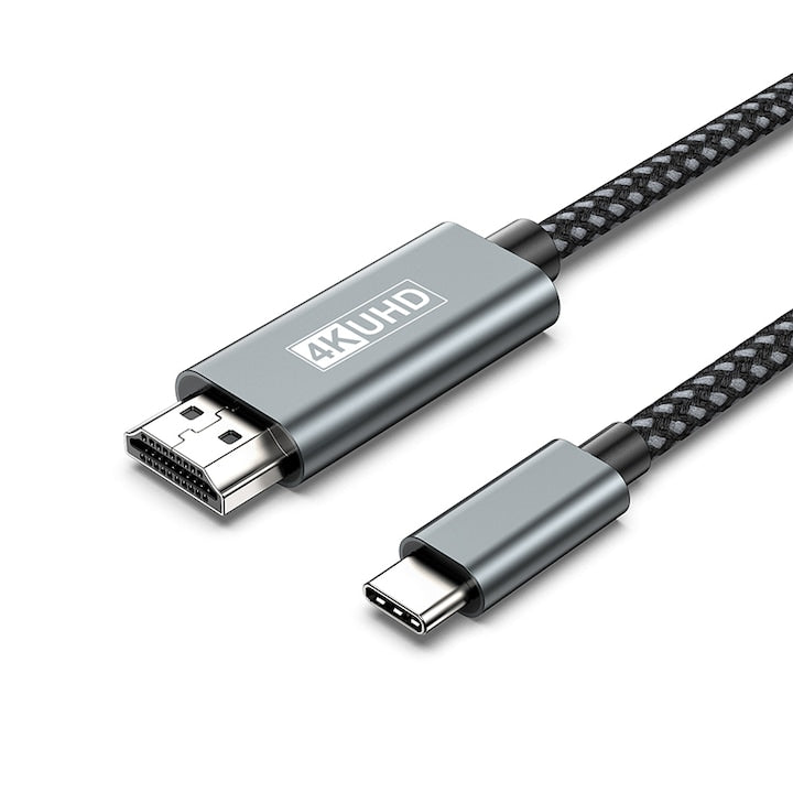 Cablu USB C la HDMI  Rqiurpn  4K 30Hz  18Gbps  carcasa din aluminiu  impletit din nailon  2m  gri