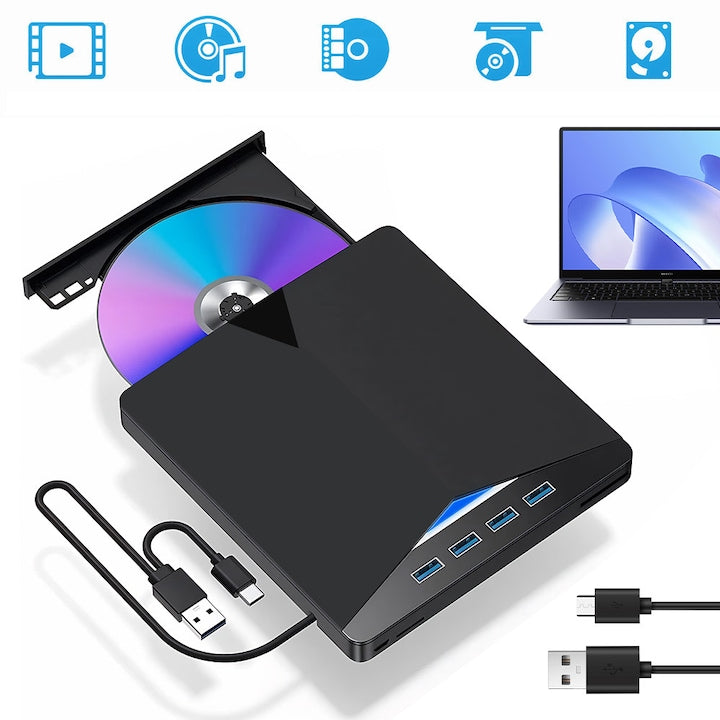 Unitate Optica Externa CHOOLY 7 in 1  USB 3.0  Type-C  4 Porturi USB  Negru  16x14.7x1.6cm