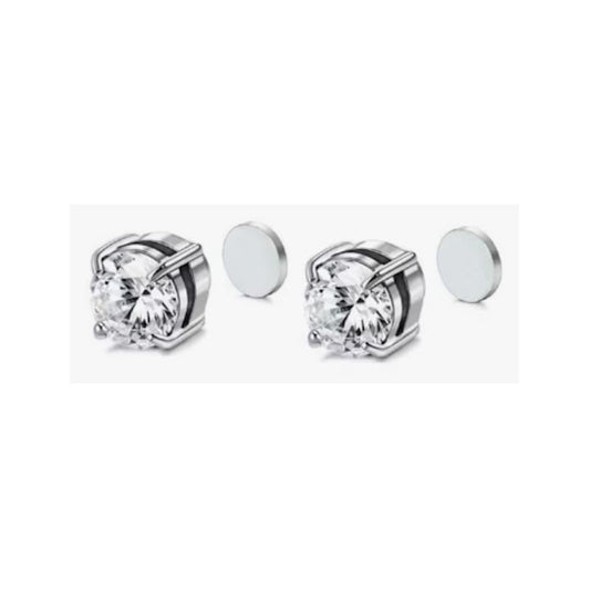 Cercei clip magnetici pentru barbati  zirconiu sintetic  otel titan durabil  rezistenti la decolorare  culoare argintiu  dimensiune 0.6x0.6 cm