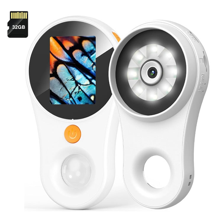 Omelivon Portable Digital Microscope with Lamp and Magnification, Macro Camera, USB, 8 LEDs, with 2.0-inch Color IPS Screen, 2.0-inch IPS Screen, 32 GB Memory Card, 2 Megapixels, Magnification up to 500x, Compatible with Windows and Mac OS Systems, White