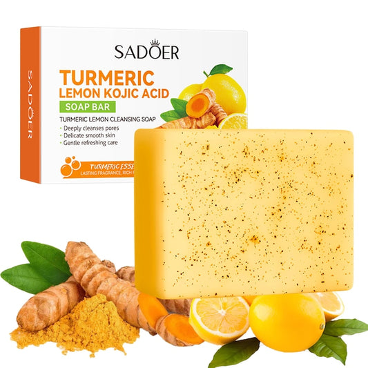 Sapun Curcuma Lamaie Acid Kojic pentru Ten Stralucitor - Sapun de Baie pentru Curatare Profunda a Corpului si Fetei  Exfoliere Usoara  Reduce Sebumul si Asprimea  cu Glicerina si Ceramide