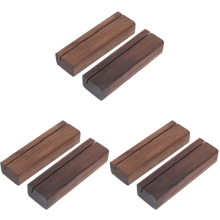 Suport din lemn pentru carduri YANYXR BCS2912905  fante pentru afisare carduri si numere de masa  maro  set 6 buc  10 x 2.9 x 1.8 cm
