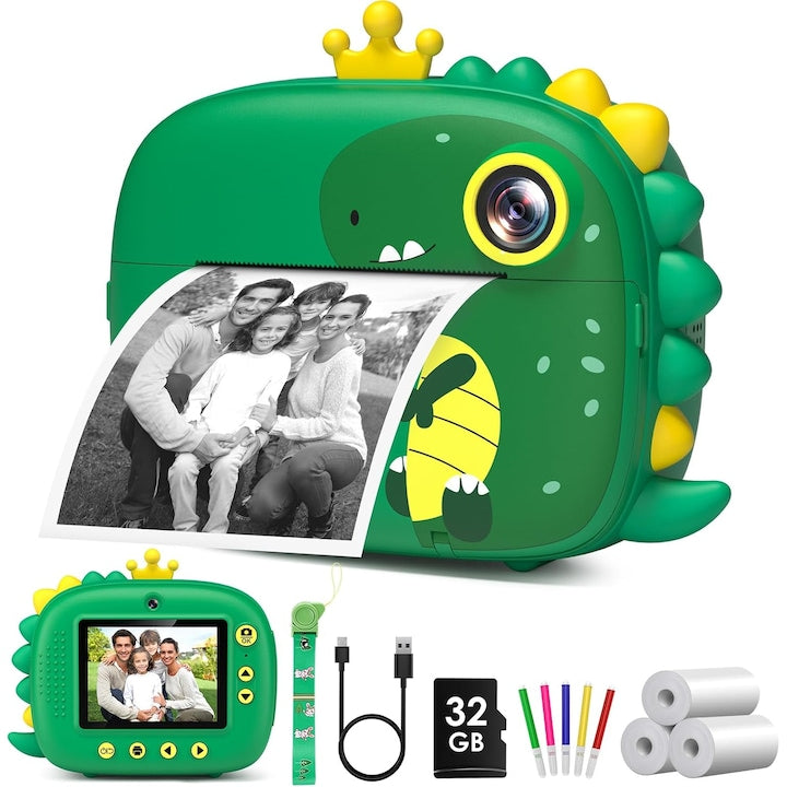 WALALLA Kids Digital Camera Set, Instant Photo Printing, 2.4-inch 1080P Screen, Photography, Games, Video, 32 GB, 10x Digital Zoom, Portable Camera Toy, 1000 mAh, Green