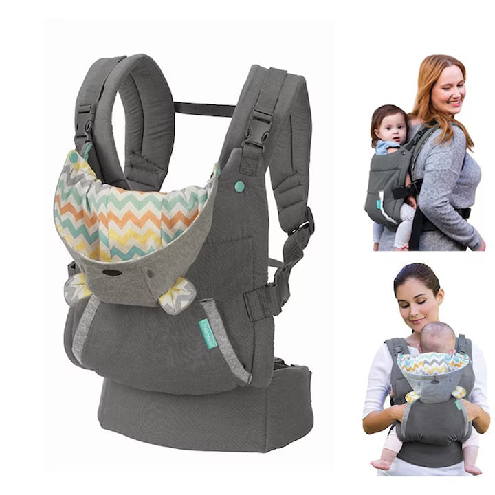Ergonomic Baby Carrier Baby Carrier with Detachable Hood for Babies Storage Pocket Lumbar Support Rear-Facing or Backpack Positions for Newborns and Toddlers Max 20 Kg 4 Carrying Modes Grey