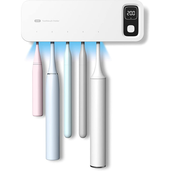 Sterilizator UV Portabil  Rqiurpn  cu Dezinfectare si Uscare Rapida  5 Compartimente  Eficienta Dezinfectare 99.99%  Display HD  Timp de Dezinfectare de 200 sau 400 sec  Montaj facil fara gauri  Alb