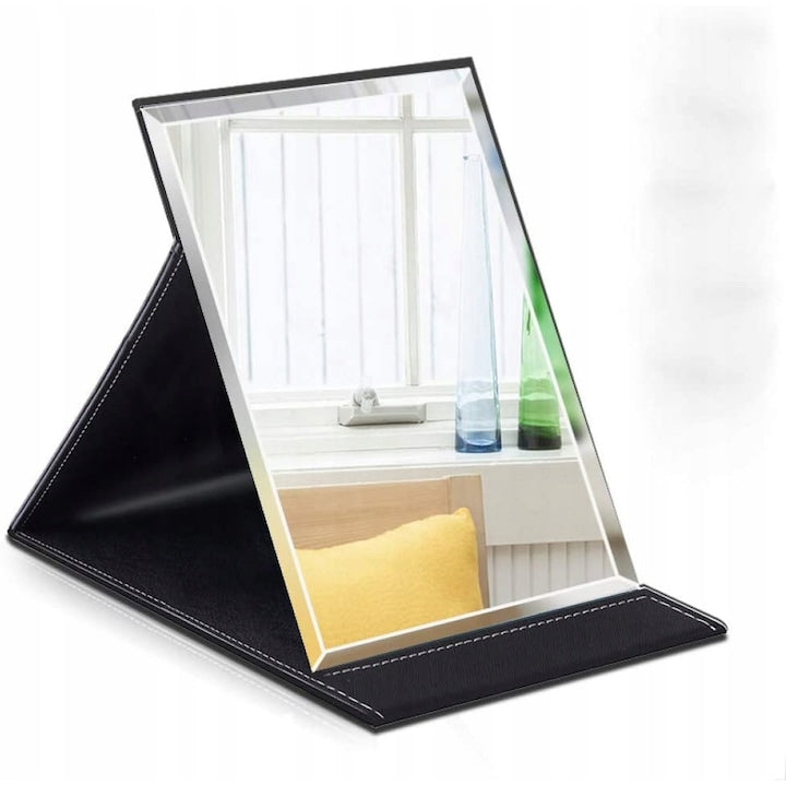 Pocket cosmetic mirror, foldable, 21.3 x 15.3 cm, black