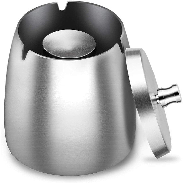 Scrumiera cu capac  Inox  pentru Interior si exterior  Argintiu