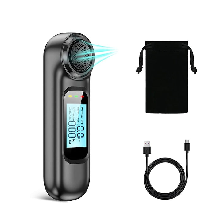 Etilotest Profesional  Duueyct  Fara Contact  Alcoolmetru Digital  Calibrare Automata  Acuratete +/-0 01% BAC  Display LCD  USB-C  Geanta Transport  Negru