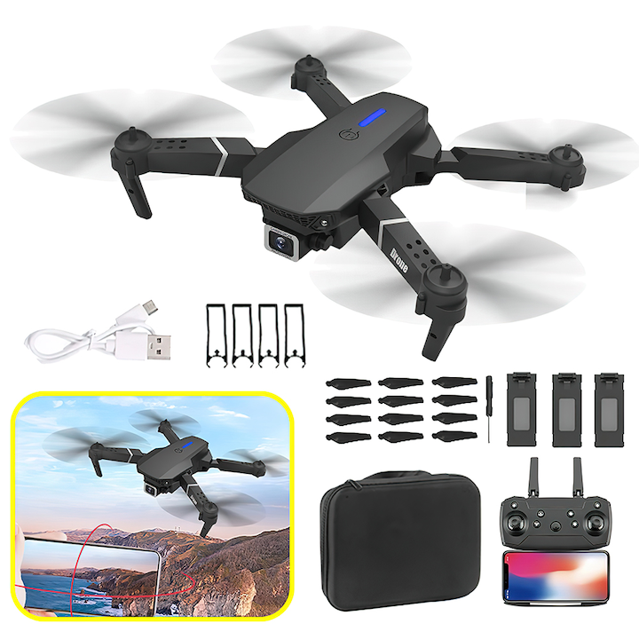 4K Dual Camera Drone for Adults, Foldable, Professional RC Quadcopter Aircraft with 3 Batteries, Foldable HD Video Drone with Brushless Motor, Altitude Hold Mode, Gravity Sensor