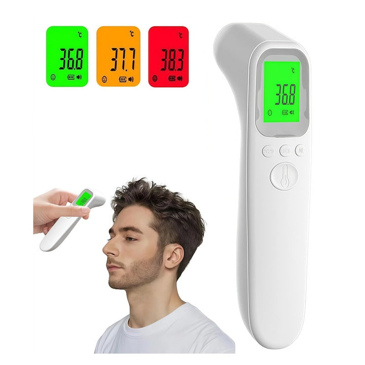 Termometru Digital cu Infrarosu fara contact  rapid  cu alarma febra  afisaj LED  multifunctional  alb