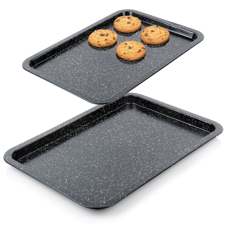 Set 2 Tavi De Copt  Vilde  38x26.5x1.5 Cm Si 43x29x2 cm  Grafit  Otel Carbon Cu Acoperire Granit  Rezistente La Temperaturi Ridicate Pana La 230°C  Coacere Uniforma  Margine Mai Inalta Pentru Confort Sporit La Coacere