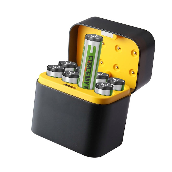 Incarcator baterii reincarcabile cu incarcare rapida 2.5 h  4 acumulatori AA Li-ion 3000 mWh si 4 acumulatori AAA Li-ion 1300 mWh  1.5 V  peste 1000 cicluri  OUYLAF  Negru