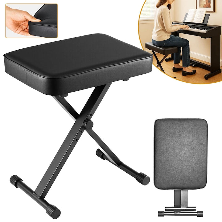 CHOOLY Folding Piano Stool, adjustable height 41-51 cm, black, supports 154 kg