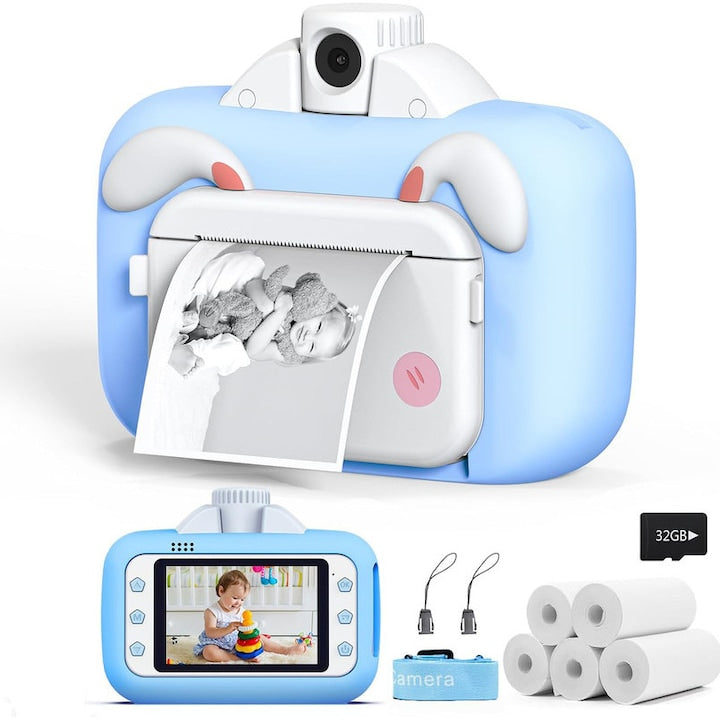 Camera pentru copii cu imprimare instantanee  WALALLA  1080p  transmisie WiFi  32G  Albastru deschis