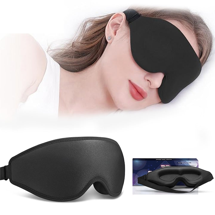 Masca de dormit 3D  ZOUN  Blocheaza complet lumina  Nu apasa pe ochelari  Spuma cu memorie  Potrivire reglabila  Protectie pentru nas  Potrivita pentru calatorii  acasa  birou  sala de clasa  Negru