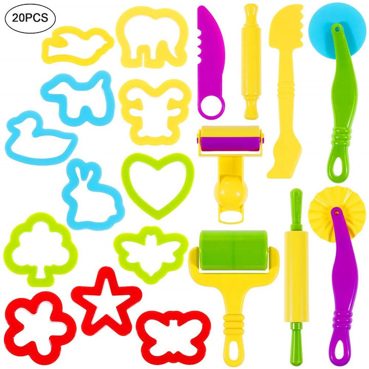 Set of 20 Plasticine Dough Molds, Plastic, Multicolor