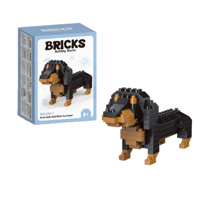 Set de Constructie Mini Teckel (Dachshund) Blocuri Creative ~200 Piese  Cadou si Decor pentru Copii si Adulti