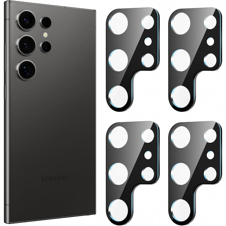 Set 4 protectii pentru obiectivul camerei pentru Samsung Galaxy S24 Ultra  Sticla securizata  duritate 9H  HD  Negru
