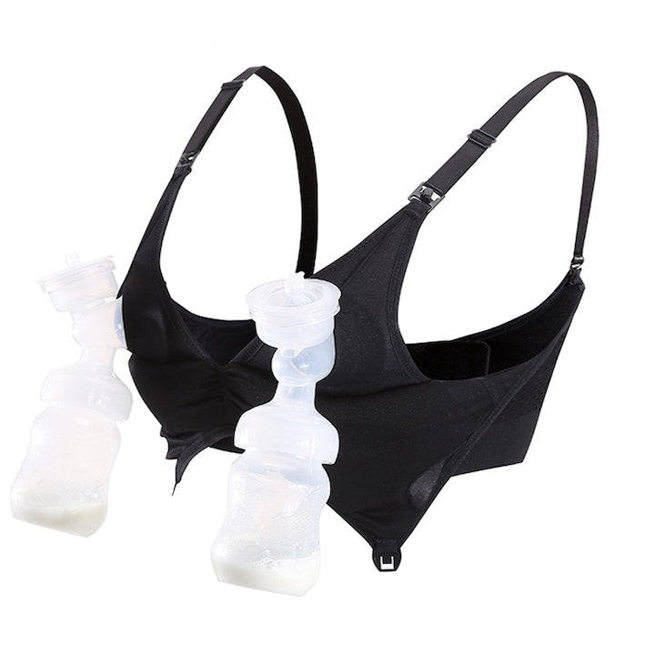 Sutien 2 in 1 pentru alaptare si sustinere pompa san  fara armatura  cupe detasabile  ajustabil  compatibil cu toate pompele de alaptare  L  Negru