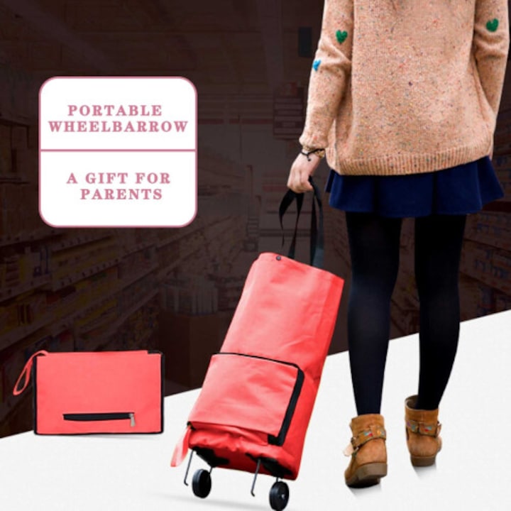 2-in-1 Foldable Shopping Cart, Large Capacity, Hidden Wheels, Portable