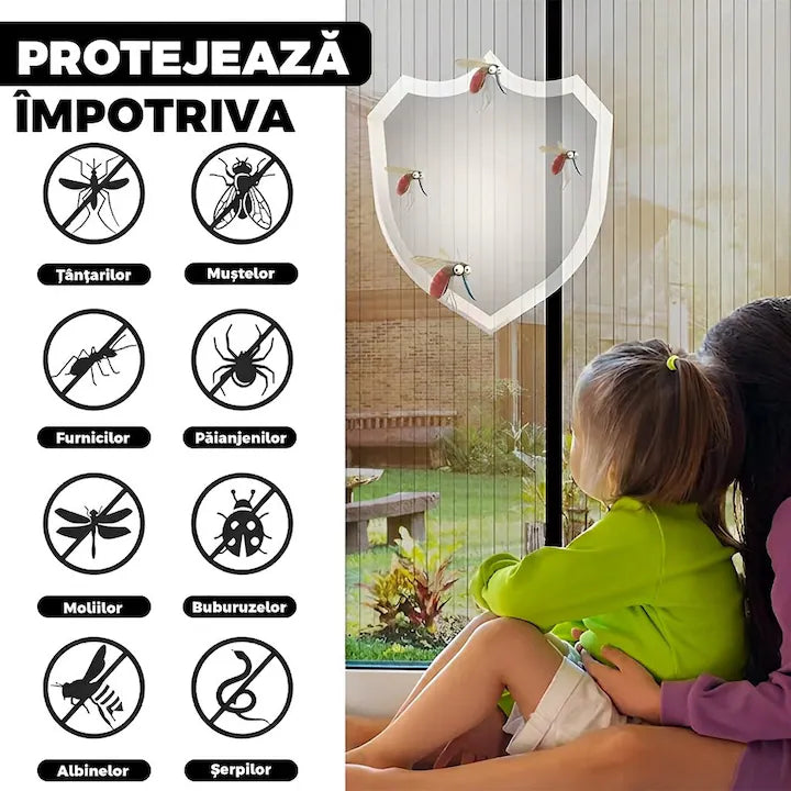 Plasa Anti Insecte pentru Usa cu Inchidere Magnetica 100 x 210 cm  Auto-Inchidere  Montaj Fara Gaurire  Negru
