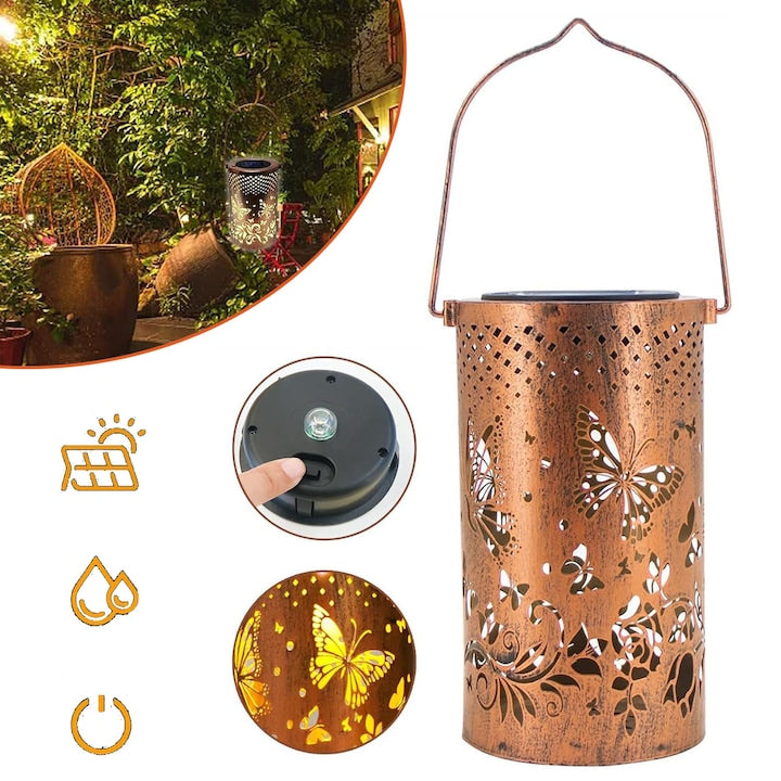Felinar solar decorativ CHOOLY  cu fluturi  impermeabil  bronz  12x20cm