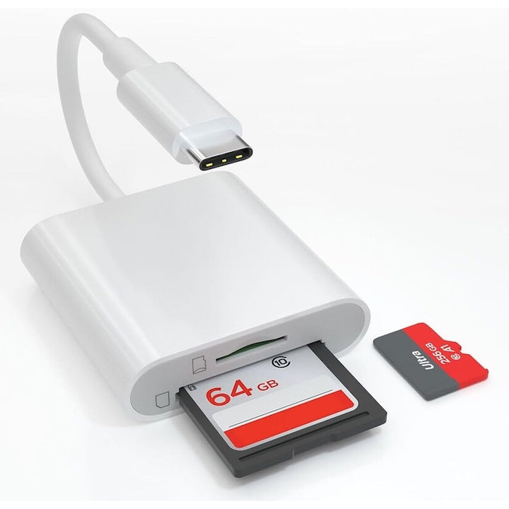 Cititor carduri Type-C 3.0  compatibil MacBook / Android / laptop  suport MicroSD  SD  TF – alb  transfer rapid