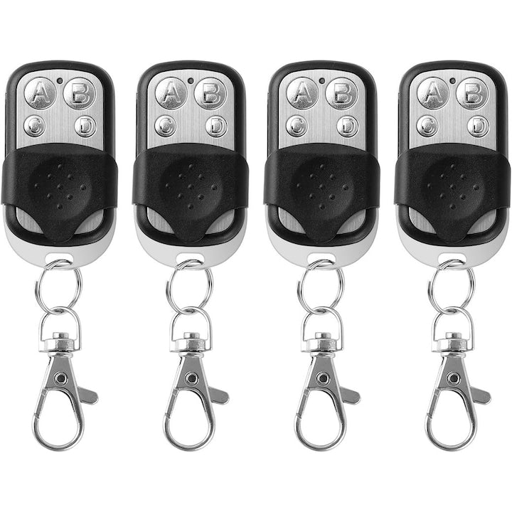 Set 4 telecomenzi programabile pentru usi garaj  Cu cod 433  92 MHz  Alimentare baterie  Design compact  Metal si ABS  Negru/Alb