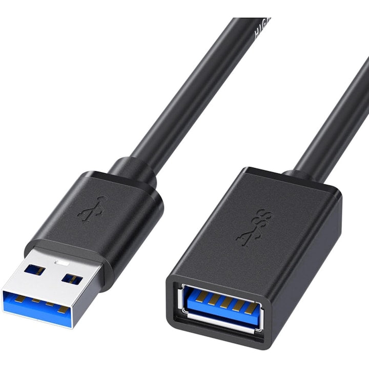 USB 3.0 Extension Cable, USB Male to USB Female, 5 Gbps, for USB keyboards, mouse, flash drives, hard drives, printers, Black, 1m