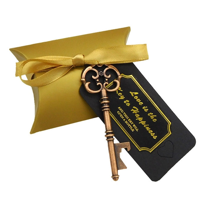 Set of 50 Wedding Favors QttvbTna Bottle opener in the shape of a key/Candy box with ribbon and tag Zinc alloy Black/Gold