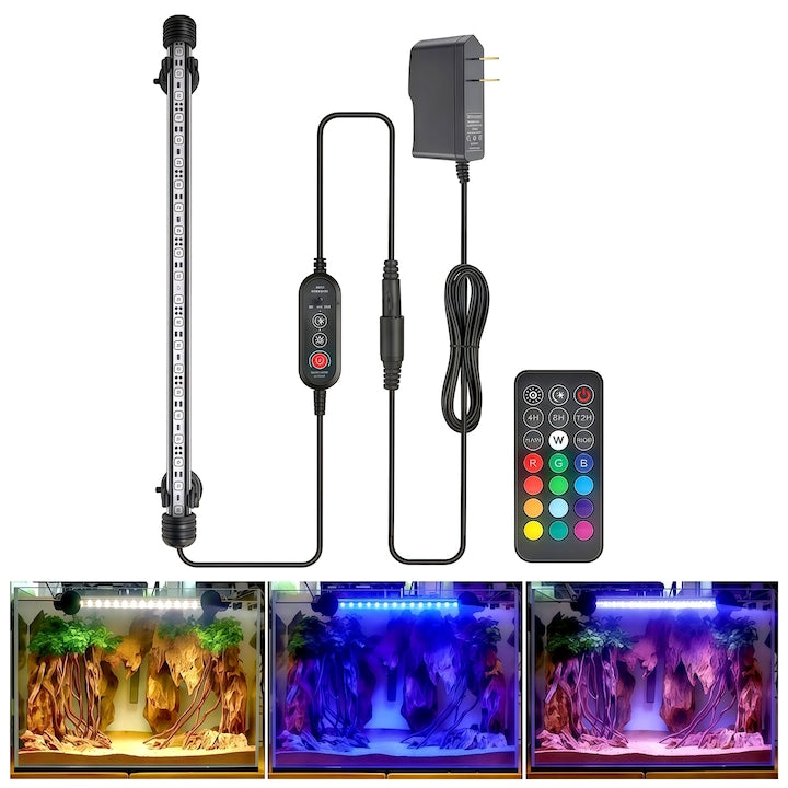 Lampa led pentru acvariu  Aquarium Light  cu telecomanda  Functie temporizare  Luminozitate reglabila  Submersibil  IP68  lumina multicolora  59cm  Negru