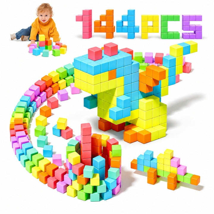 Magnetic Tile Construction Set, 144 Magnetic Blocks, Suitable for Boys and Girls, Creative Educational Toys, Ages 3-8, Multicolor