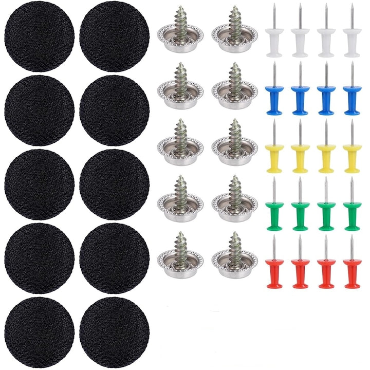 Kit 35 nituri universale tip butoni  capse reparare plafon auto  fixare a panzei cu stifturi  set compatibil cu majoritatea captuselilor si panzelor interioare  ornamente  capota auto  reconditionare tapiterie  rezistente la apa si durabile  negru