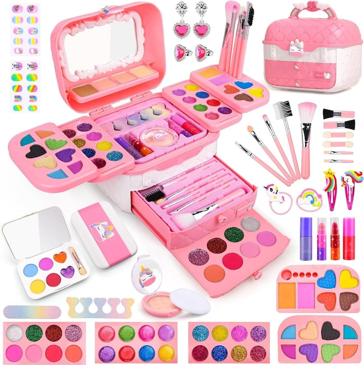Trusa de machiaj pentru copii  Set Make-Up Zree  80 de elemente  inclusiv ruj  inclusiv ruj  fard de pleoape  lac de unghii  geanta cu maner  pentru fetite de 3  4  5  6  7  8  9 ani