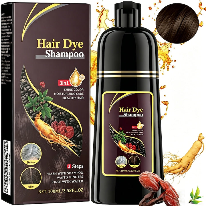 Sampon pentru vopsea de par  3 in 1  contine ghimbir si ginseng  acopera parul gri  previne caderea parului  saten natural  100ml