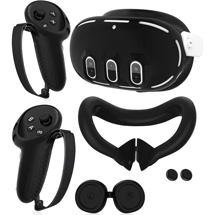 VR accessory set compatible with Meta Quest 3, unibody design, easy to install, silicone, Black