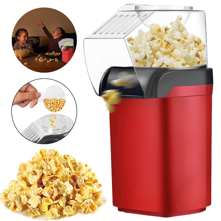 CHOOLY Popcorn Machine 1200W Oil-Free, Red and Black, 26x11.5x10cm