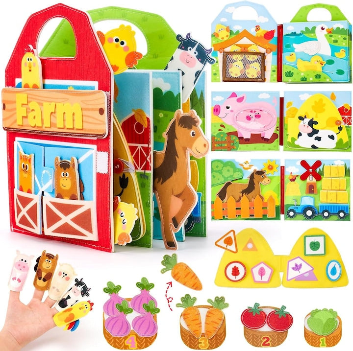 Jucarie interactiva  educationala  senzoriala  Montessori  Busy Board  Ferma  20-IN-1 Activitati  Dezvoltarea Abilitatilor Motrice si Atentiei  Coordonare Mana-Ochi  Materiale Sigure si Durabile  Ideala pentru calatorit